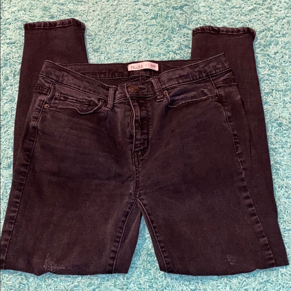 Black lightly distressed skinny jeans